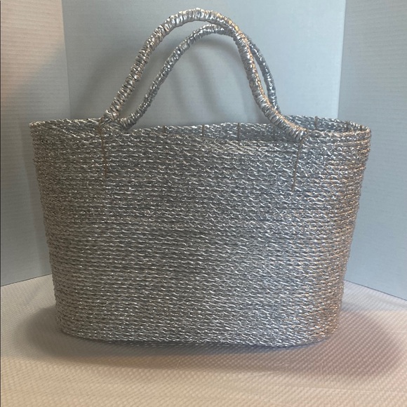 Pier 1 Other - Pier 1 Silver Woven Metal Art Large Tote Bag NWOT